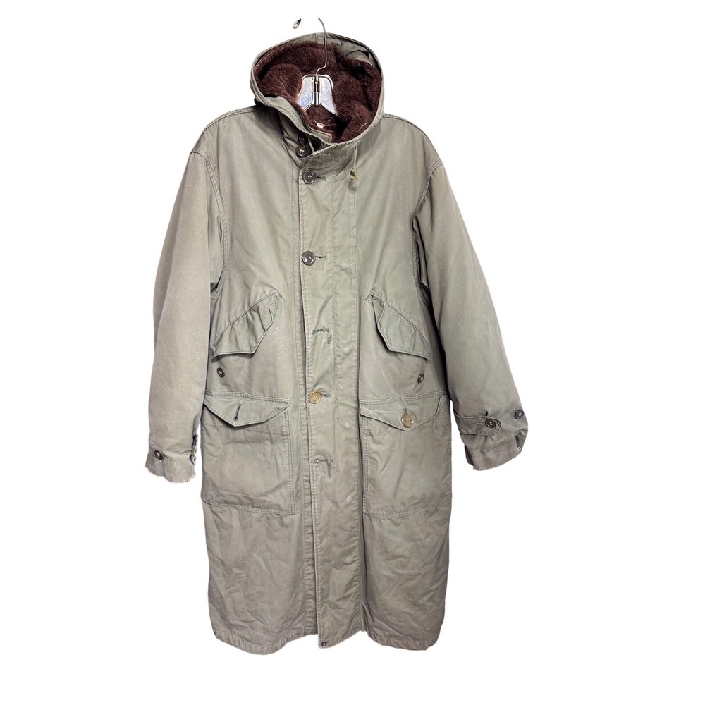 Vintage Military M-1948 Parka Shell Pile Lined Hooded Trench Coat Olive Drab M